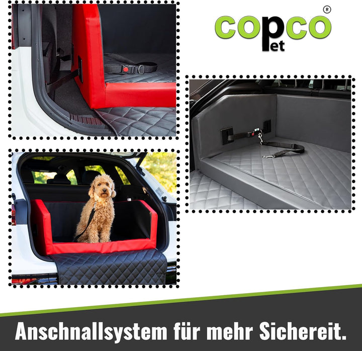 CopcoPet - Travel Bed Hundebett für Kofferraum Auto 80x55x38cm Kunstleder - Anschnallsystem Kofferra