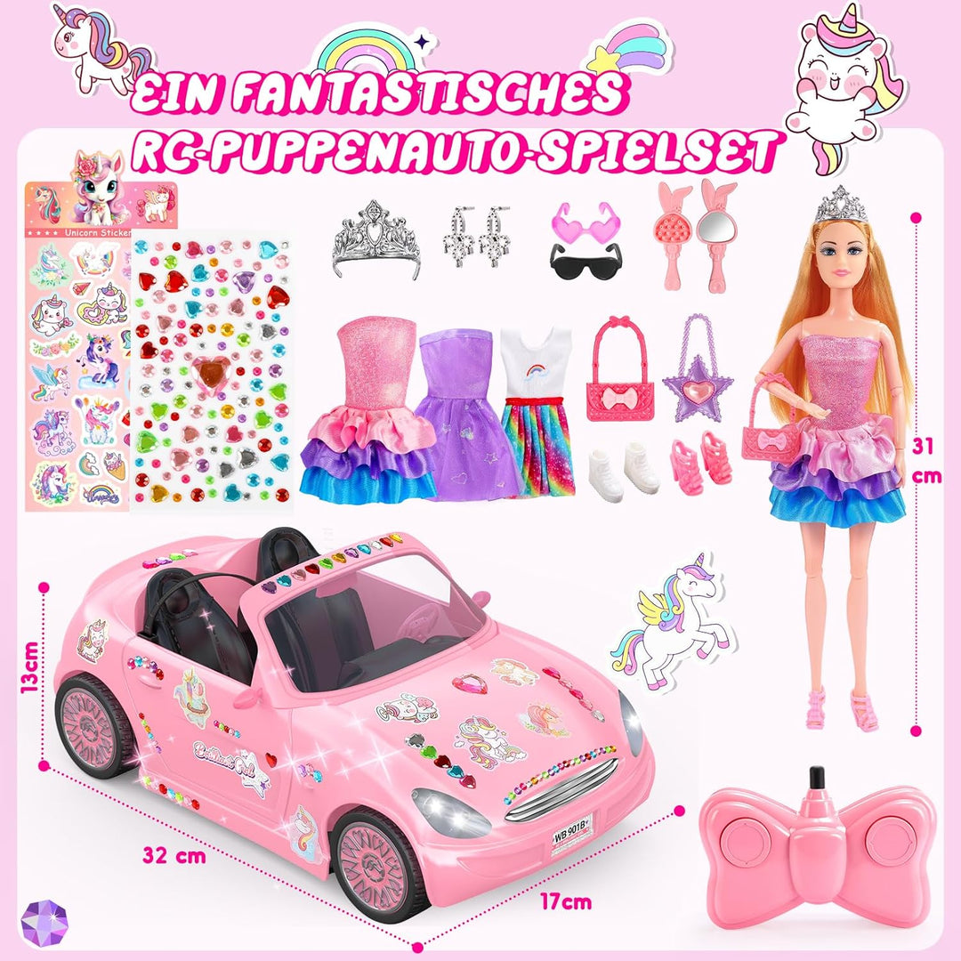 HappyGoLucky Ferngesteuertes Auto für Mädchen ab 3 4 5 6 7 8 Jahre – RC Spielzeug mit Puppen &amp; 3 Out