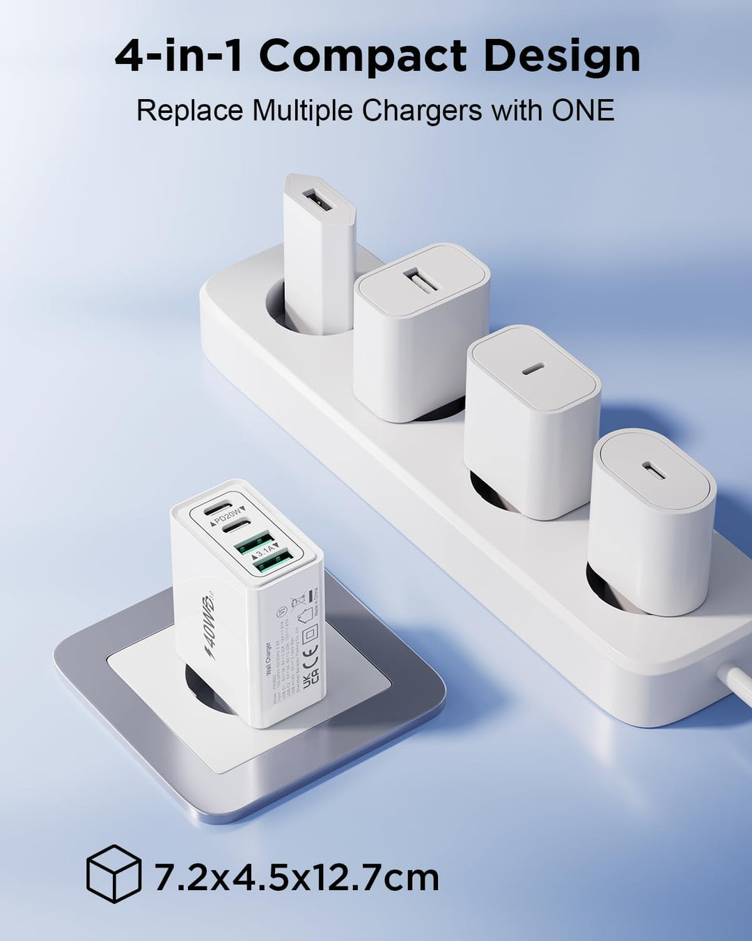 2-Pack USB C Ladegerät, 40W 4-Port Netzteil USBC Stecker Mehrfach Ladegerät mit PD+QC, Schnellladege