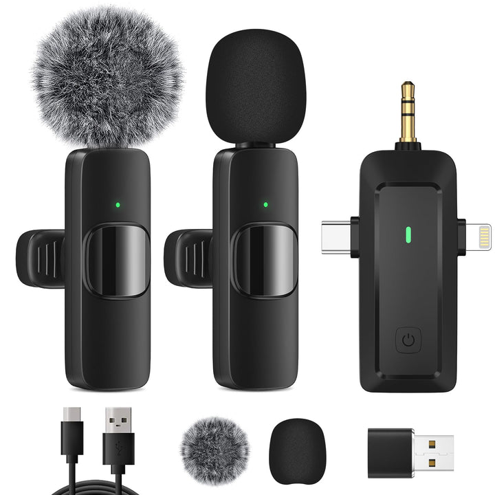 HMKCH Kabelloses Lavalier Mikrofon für iPhone/Android Telefon/Kamera/Computer/Laptop, Professionelle