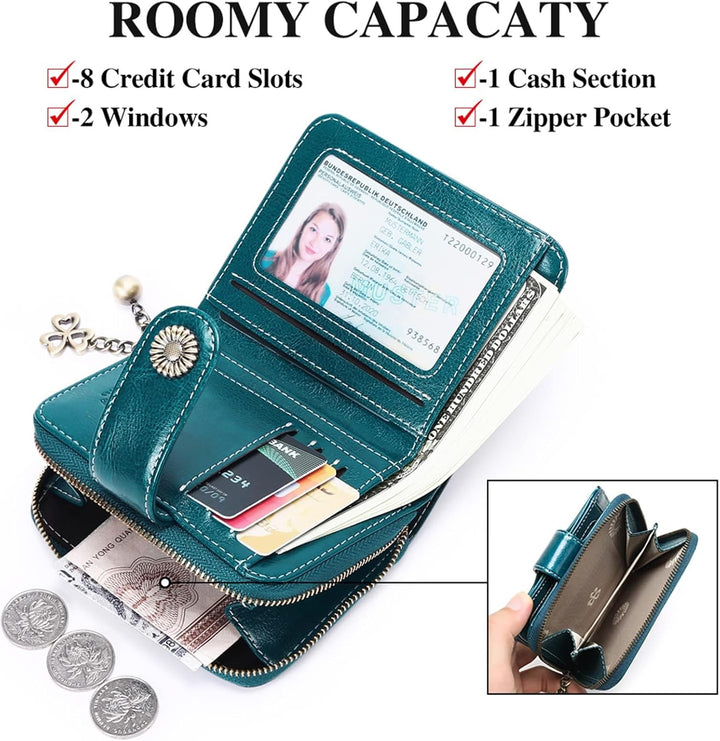 SENDEFN Geldbörse Damen Klein,Geldbeutel Frauen Echtes Leder,mit Münzfach Kleines Zipper Brieftasche