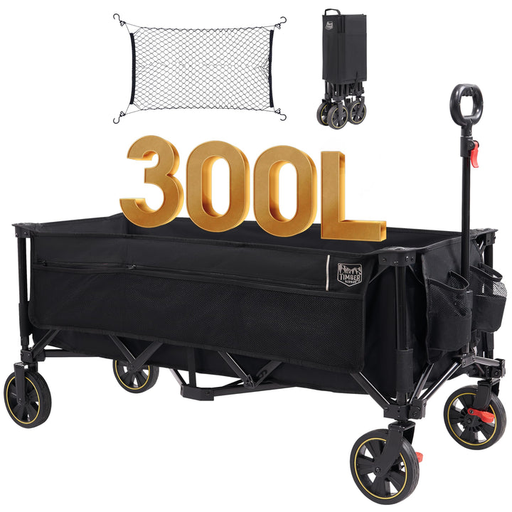 TIMBER RIDGE XXXL Bollerwagen Faltbar 300L 160KG mit Netze als Fallschutz Transportwagen mit Bremse