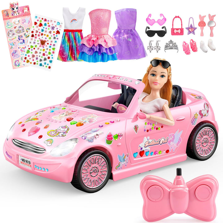 HappyGoLucky Ferngesteuertes Auto für Mädchen ab 3 4 5 6 7 8 Jahre – RC Spielzeug mit Puppen &amp; 3 Out