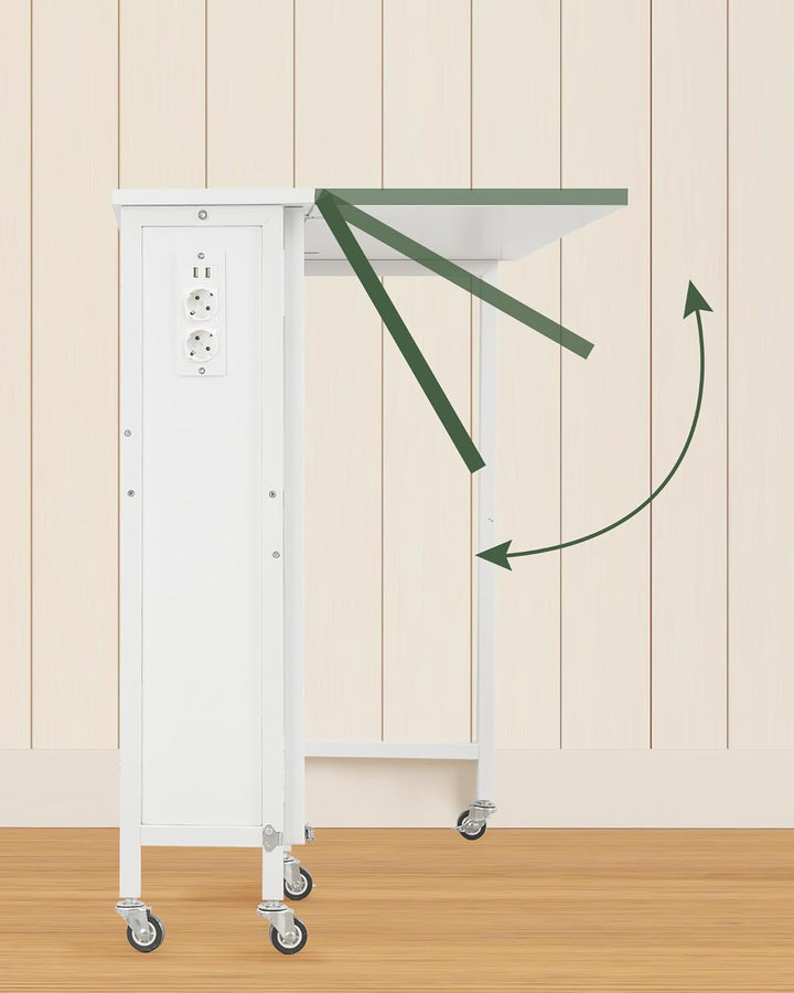 Klappbarer Computertisch mit Rollen, Kleiner Klapptisch mit Ladestation, 80 cm klappbarer Schreibtis