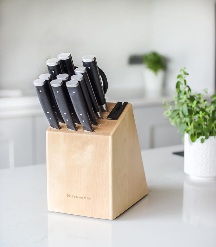 KitchenAid Gourmet 11-Piece Japanese Steel Knife Set with Sharpener and Birchwood Block Knife Set &