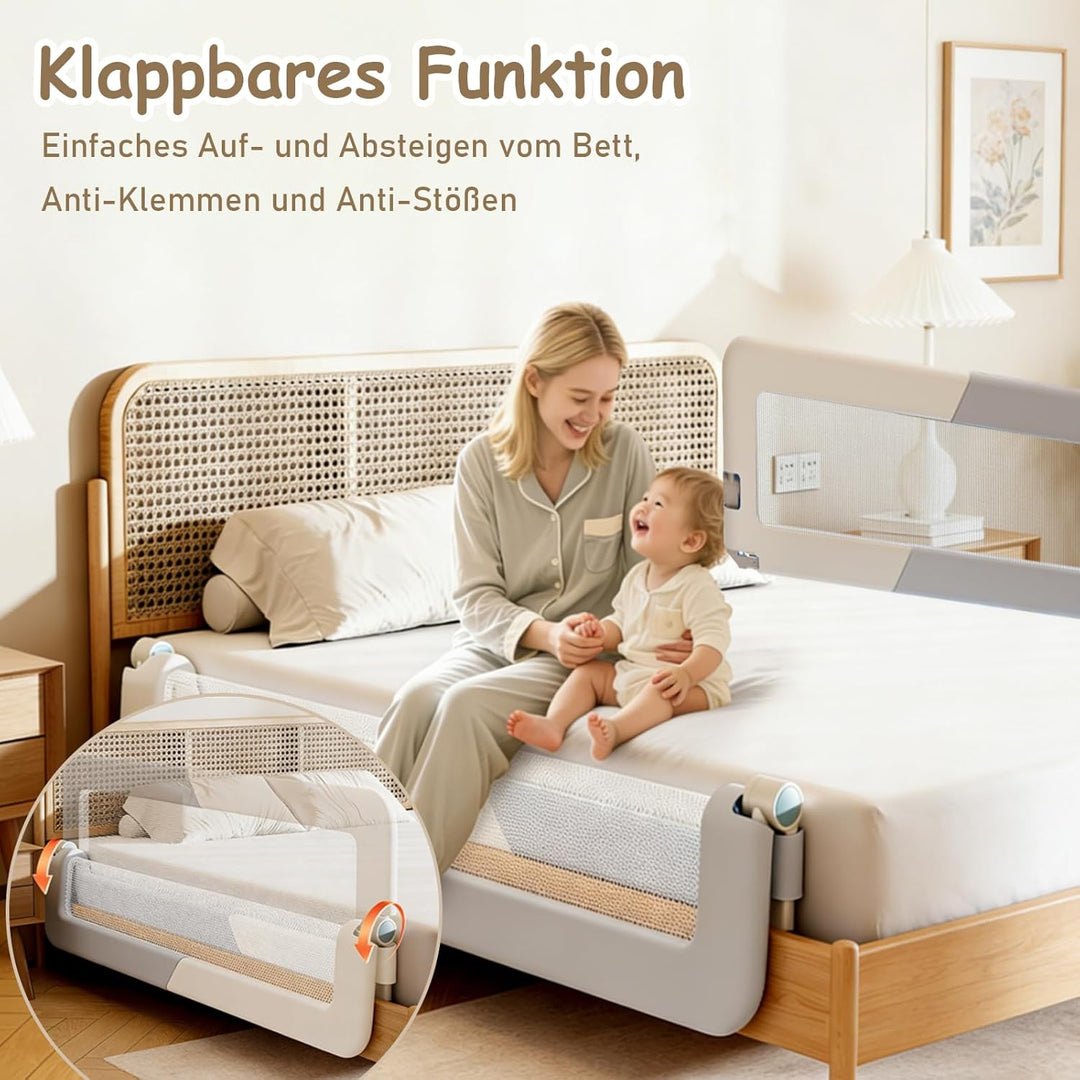 Rausfallschutz Bett, 200 cm klappbares Bettgitter, Bettschutzgitter Rausfallschutz für Kinder & Baby