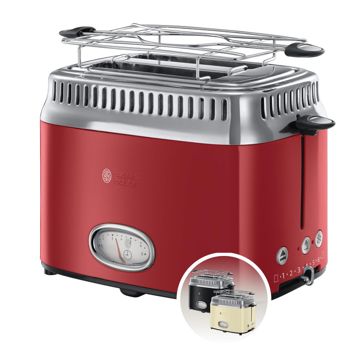 Russell Hobbs Toaster [für 2 Scheiben] Retro Edelstahl Rot (Countdown-Anzeige im Retrodesign, inkl.