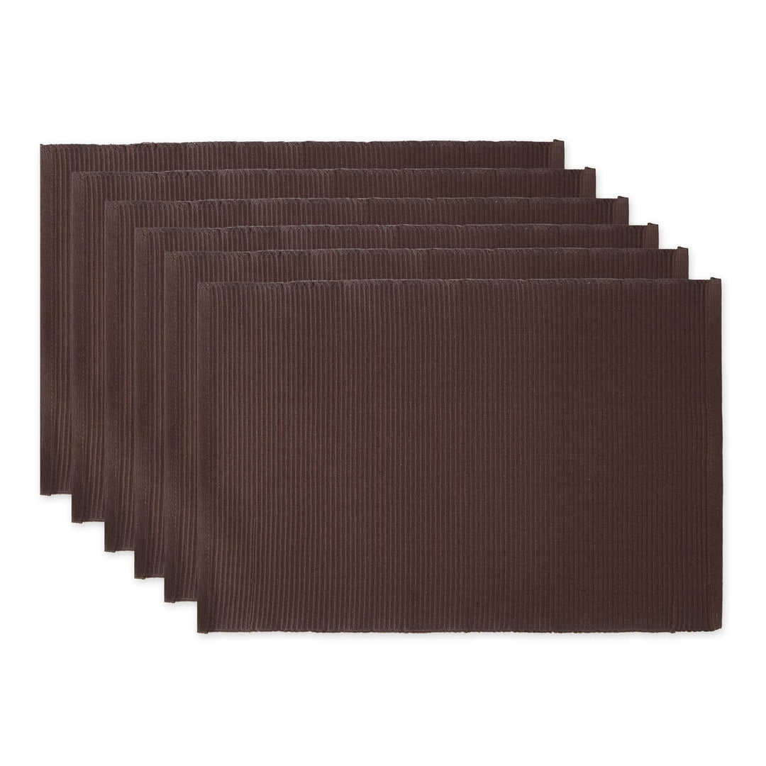 DII Basic Everyday Tischset aus 100% Baumwolle, gerippt, 33 x 48 cm, Dunkelbraun, 6 Stück, Dunkelbra