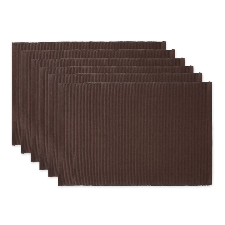 DII Basic Everyday Tischset aus 100% Baumwolle, gerippt, 33 x 48 cm, Dunkelbraun, 6 Stück, Dunkelbra