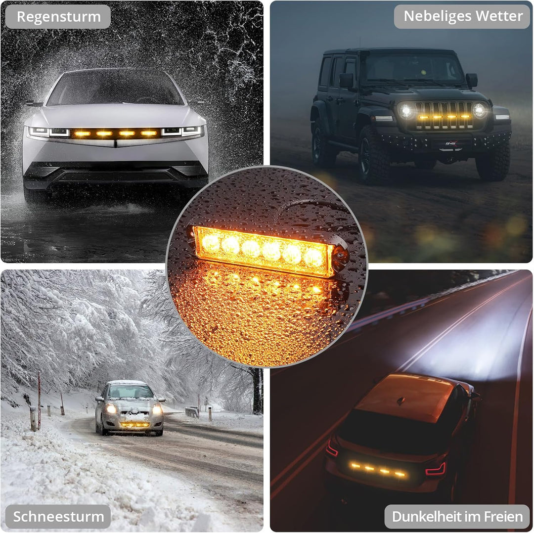Justech 8er 6LED Warnlicht Frontblitzer Stroboskoplicht Frontblitzer, 30 Modi Warnleuchte Stroboskop