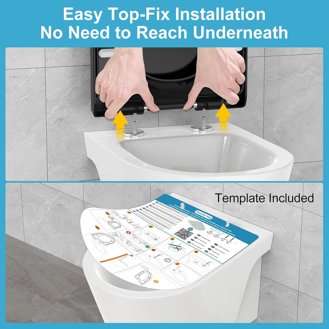 YEAUPE PRO Toilettendeckel mit Absenkautomatik D Form [KURZ] - 43,5×36,2 cm | WC Sitz mit Schnellver