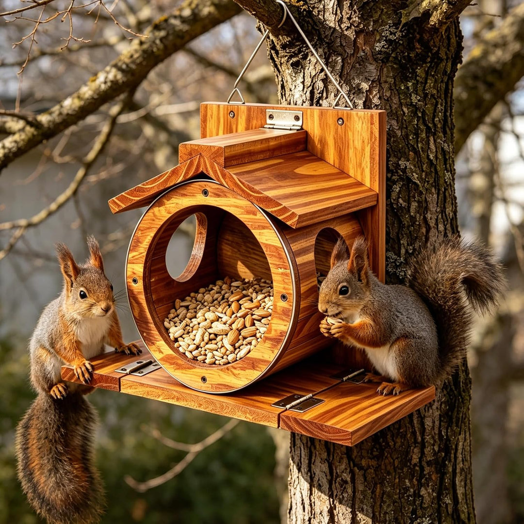 Eichhörnchen Futterhaus aus Holz, Wetterfest Eichhörnchen Haus mit Transparentem Fenster und 2.75" G
