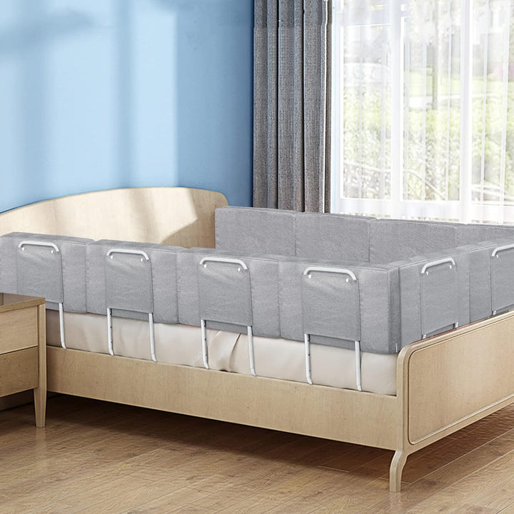 Froadp 60cm Leinen Kindersoftpack Bettgitter, Höhenverstellbar Kinderbettgitter, Rausfallschutz Beis