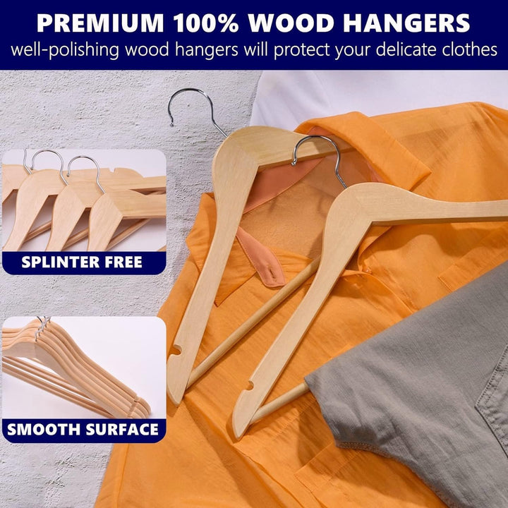 Amber Home 10 Stück 44,5cm Natürliche Kleiderbügel aus Holz mit Stange und Nut, Robust Aufhänger für