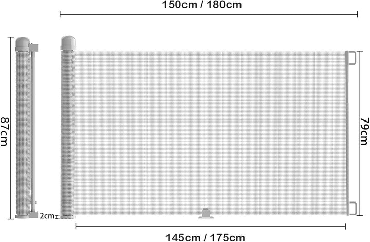 XMTECH Türschutzgitter Ausziehbar Treppenschutzgitter 0-150cm Grau Einziehbares Treppenschutzrollo,
