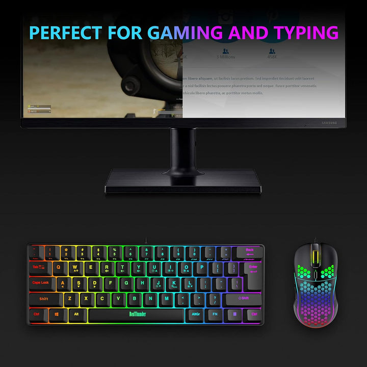 RedThunder 60 % Set mit Tastatur und Maus, 2-in-1, französische AZERTY, Mini-Tastatur, ultra-kompakt