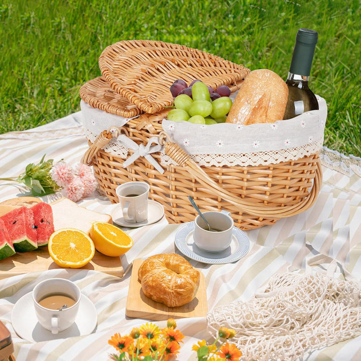 Wicker Picknickkorb mit Griff, 38 cm grosser leerer Picknickkorb mit Deckel und abnehmbarem Futter,