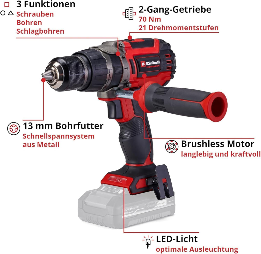 Einhell Professional Akku-Schlagbohrschrauber TP-CD 18/70 Li-i BL - Solo Power X-Change (18 V, Brush
