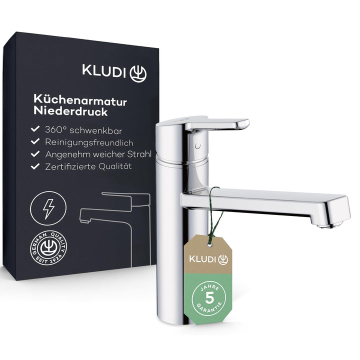 KLUDI-M3 Niederdruck Armatur Küche 360° schwenkbar, Wasserhahn Küche mit 1 Strahlart, Mischbatterie