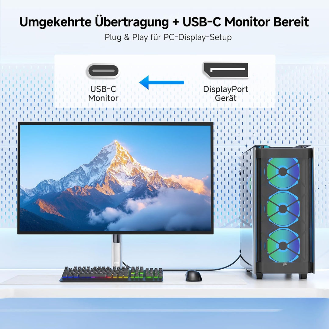 Cable Matters bidirektionales USB C auf DisplayPort 2.1 Kabel, DP40, 0,9m | 8K@120Hz, 4K@480Hz, UHBR