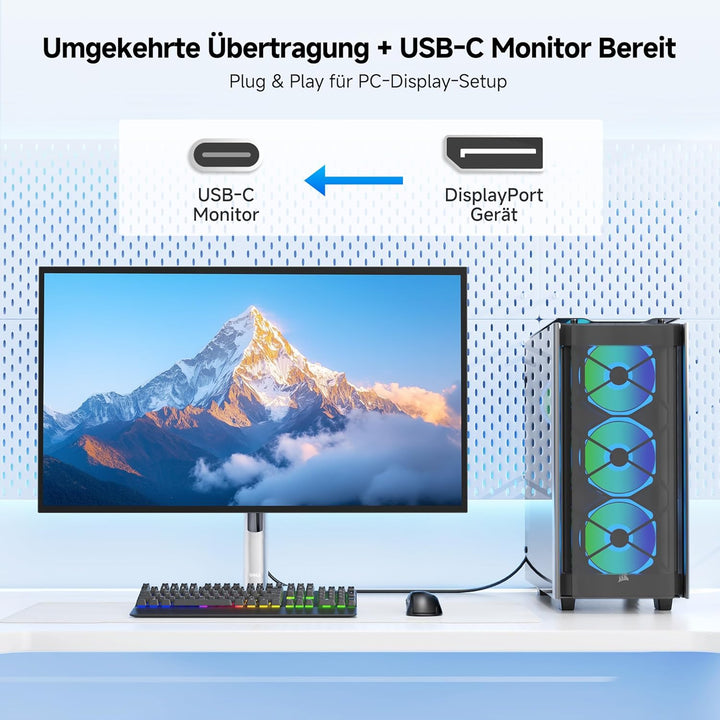 Cable Matters bidirektionales USB C auf DisplayPort 2.1 Kabel, DP40, 0,9m | 8K@120Hz, 4K@480Hz, UHBR