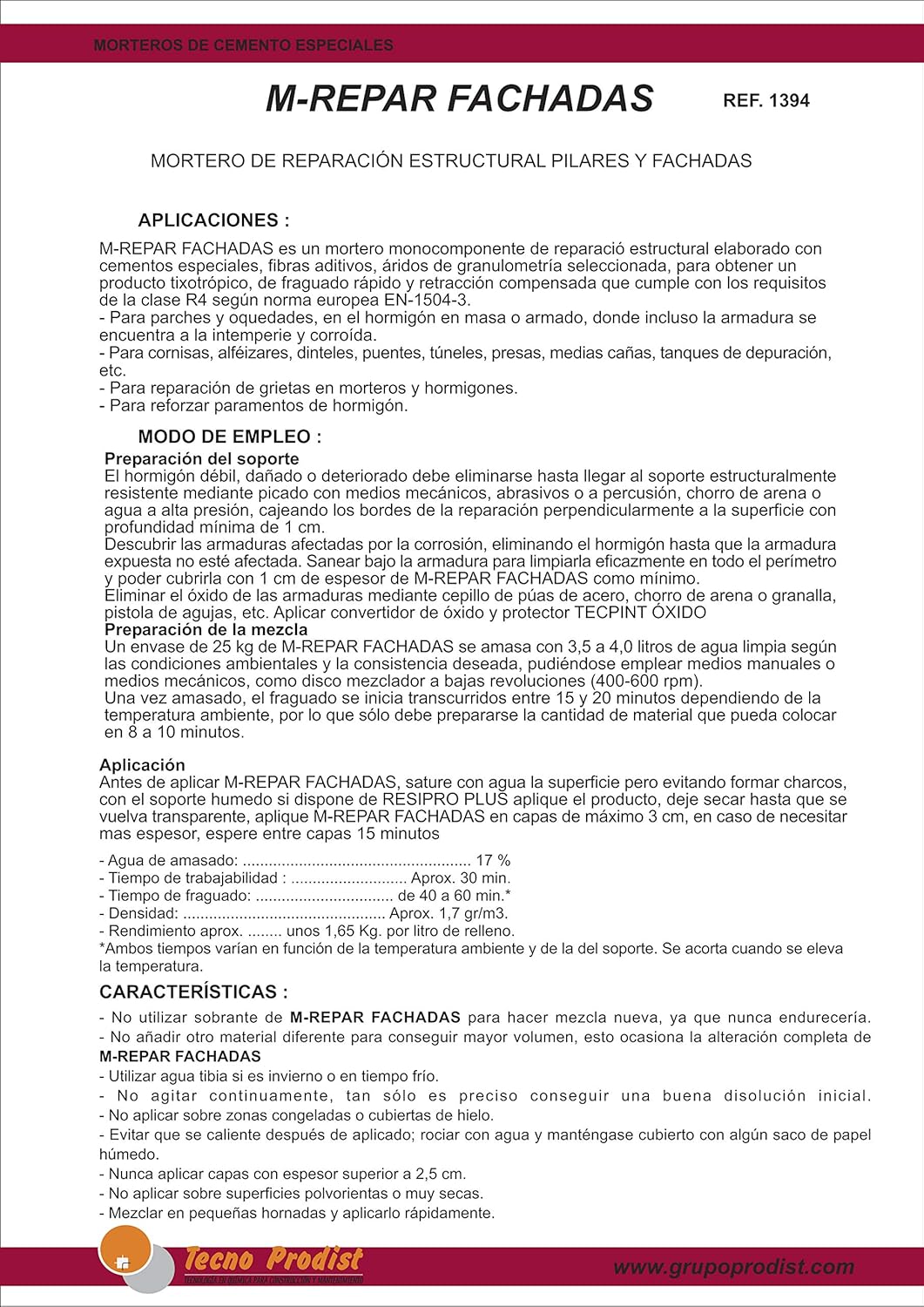 M-REPAR FASSADEN von Tecno Prodist - (5 Kg) - Struktureller Mörtel für die Reparatur von Fassaden, G