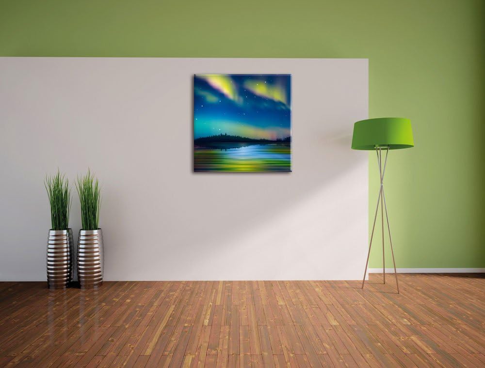 Polarlichter in Alaska, Format: 70x70 auf Leinwand, XXL riesige Bilder fertig gerahmt mit Keilrahmen