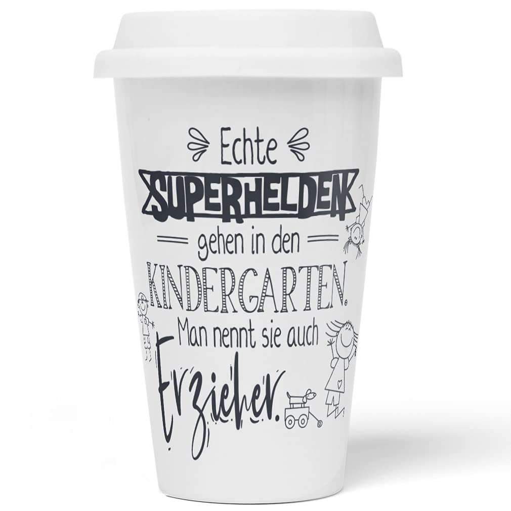JUNIWORDS To-Go Becher mit Deckel, Echte Superhelden gehen in den Kindergarten. Man nennt sie auch E