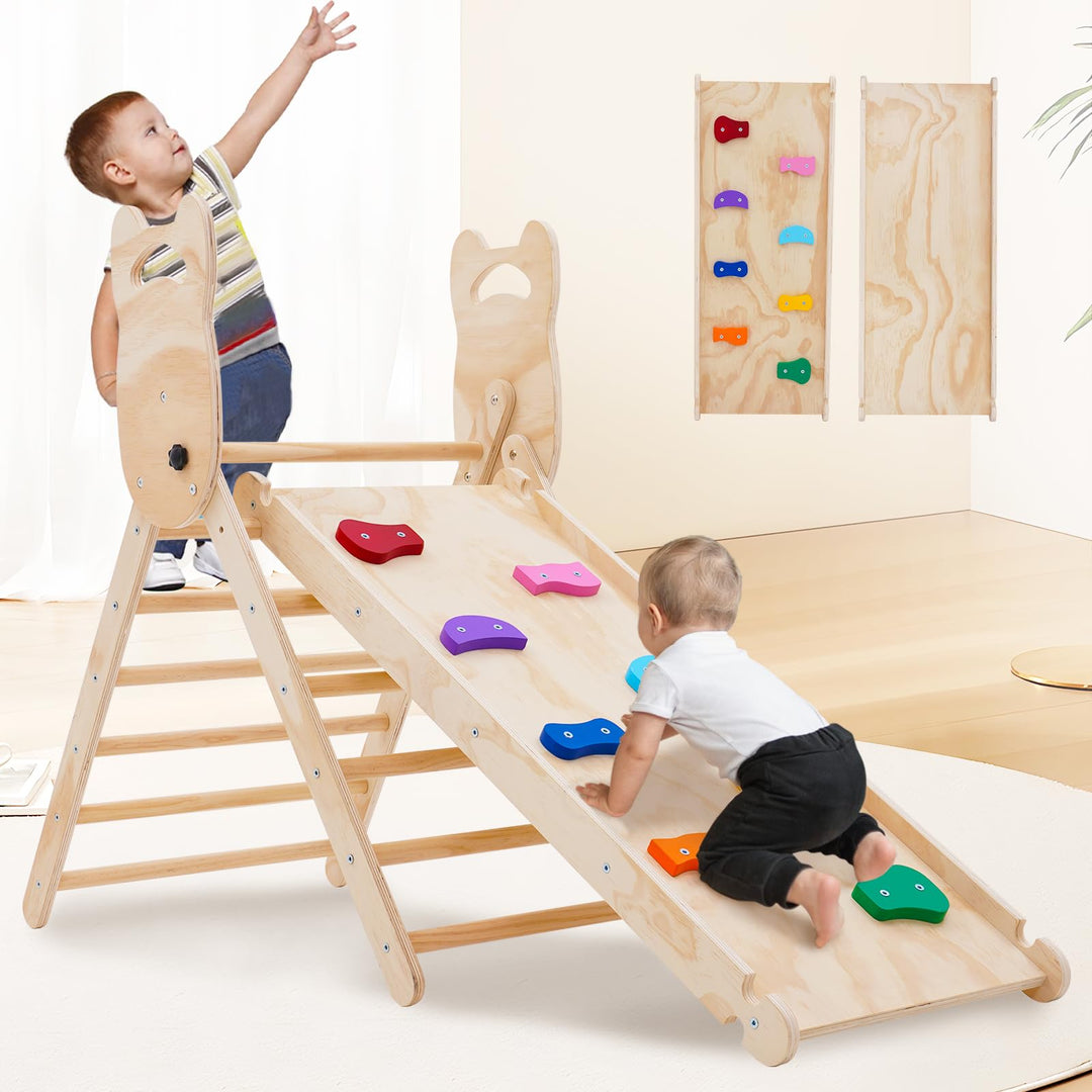 Kletterdreieck mit Rutsche,Faltbares Holz klettergerüst Indoor Set,Kleinkind Holzkletter Dreieck mit