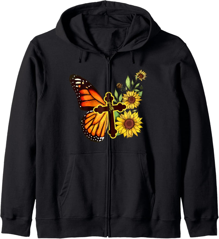 Faith Cross Sunflower Butterfly Christian Vintage Kapuzenjacke