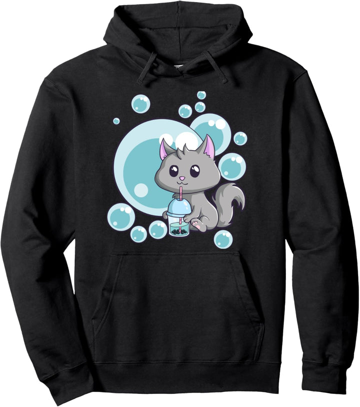 Kawaii Cat Bubble Tea Anime Lustig Boba Tee Katze Neko Kitty Pullover Hoodie