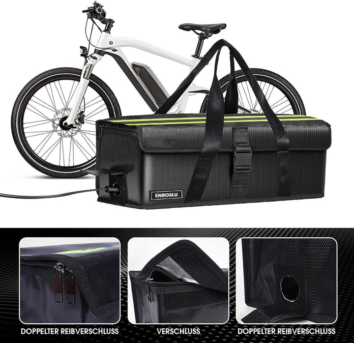 ENROSLU Ebike Akkutasche, 8 Schichten Brandschutz, Feuerfeste Akkutasche bis 1800 °C, Wasserdicht, E