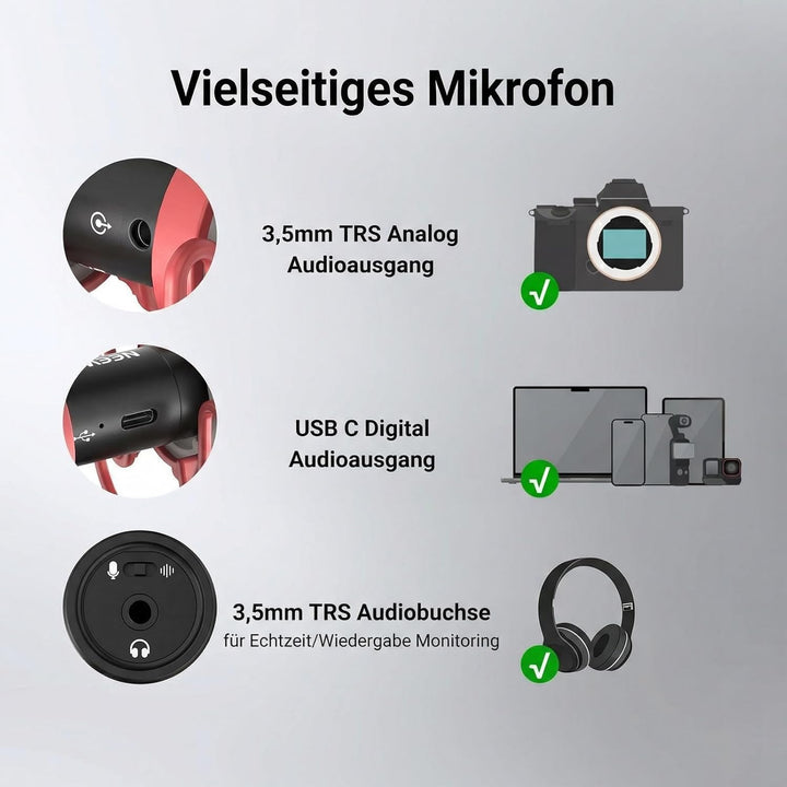 NEEWER Mini Mikrofon, AI Geräuschunterdrückung Microphone Handy, App Steuerung und EQ, 48kHz/24Bit,