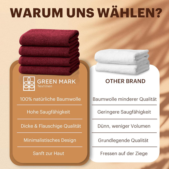 NatureMark 4er Pack Duschtücher, Grösse 70x140cm, Bordeaux, 100% Baumwolle, Bordeaux