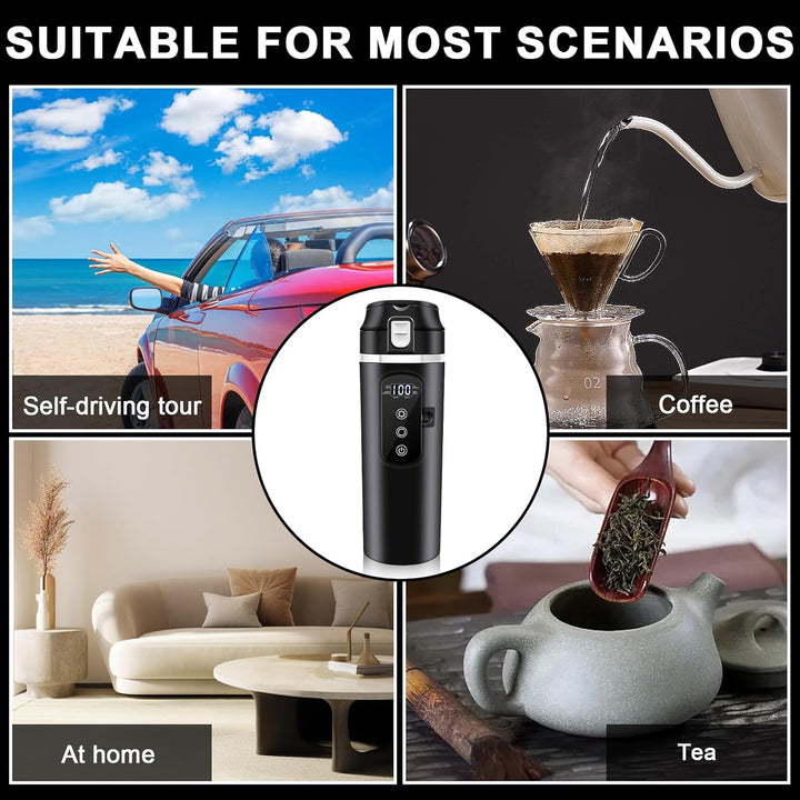 PORFOYO Wasserkocher Für Auto, 12V Auto Mini-Kaffee-Wasserkocher, 500ml, Schwarz, Bis Zu 100℃ Variab
