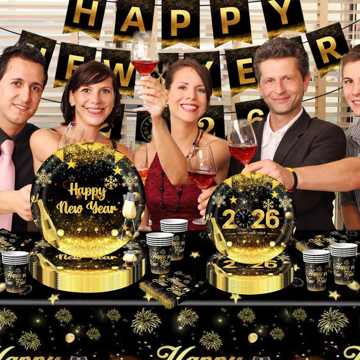 Antsparty 2025 Neujahr Partygeschirr für 20 Gäste, 82 Stück Silvester Partygeschirr mit Happy New Ye