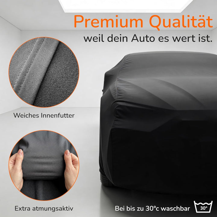 Upgrade4cars Autoabdeckung Indoor Stretch | Auto Abdeckplane aus Stoff in Schwarz | Grösse SUV - S (