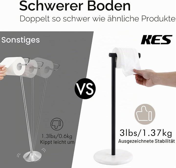 KES Toilettenpapierhalter Stehend Schwarz Matt Klopapierhalter Marmor Klorollenhalter Edelstahl SUS3