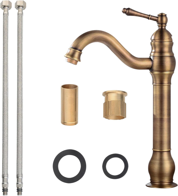 Badezimmer Waschbecken Mischer Hahn, reiner Kupfer Griff Einzel Loch Retro Badezimmer Hahn (Antik) A