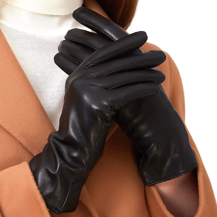 ZLUXURQ Damen Leder Handschuhe echtes Lammleder und mit Kaschmir Wolle gefütterte warme Winter Hands