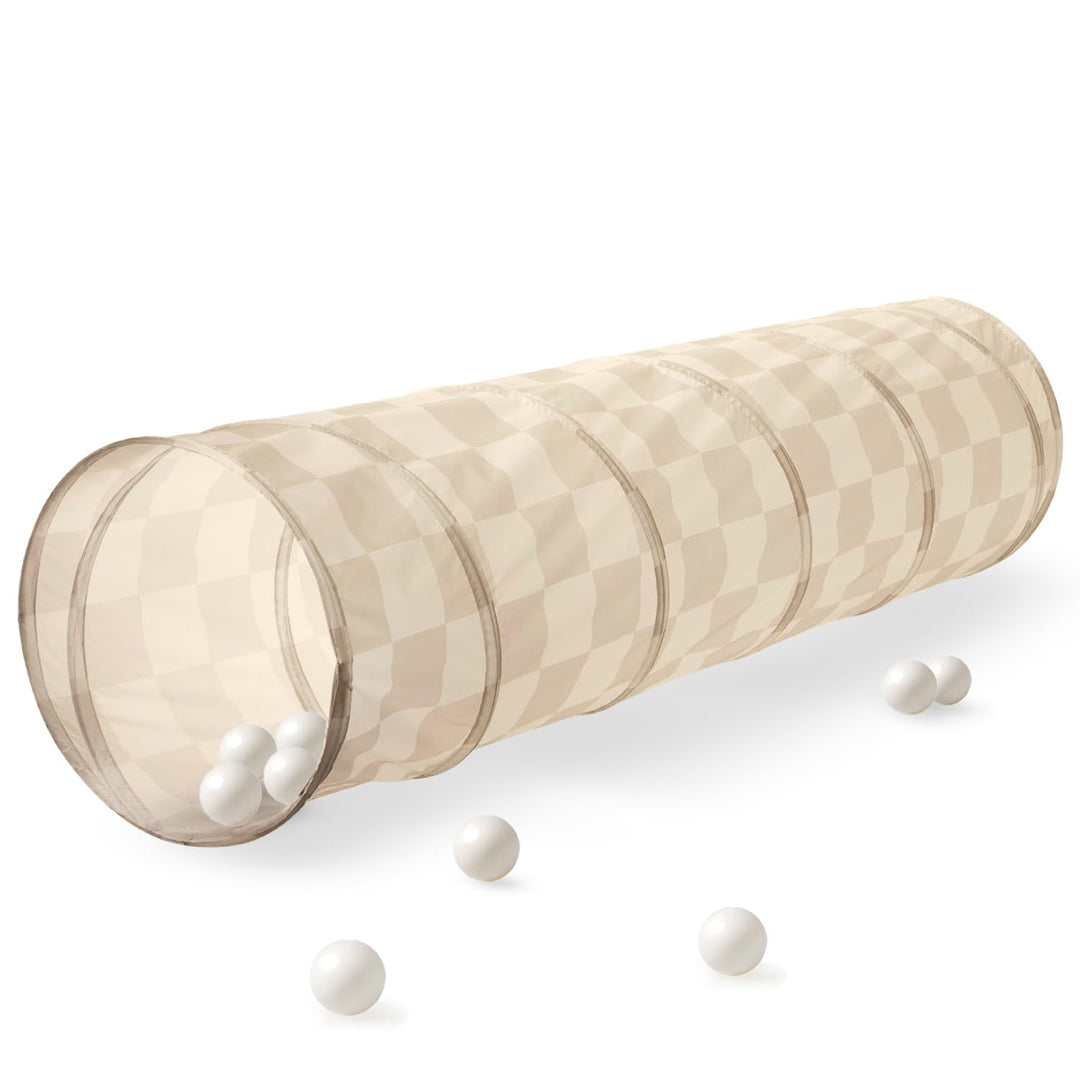 3 Sprouts - Krabbeltunnel für Kinder ab 1 Jahr – Spieltunnel Indoor &amp; Outdoor - Schachbrett-beige, S