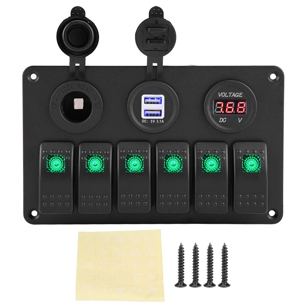 Schalttafel, 12V 24V 6 Gang Auto Boot Marine LED Wippschalter Panel Dual USB Voltmeter Zigarettenanz