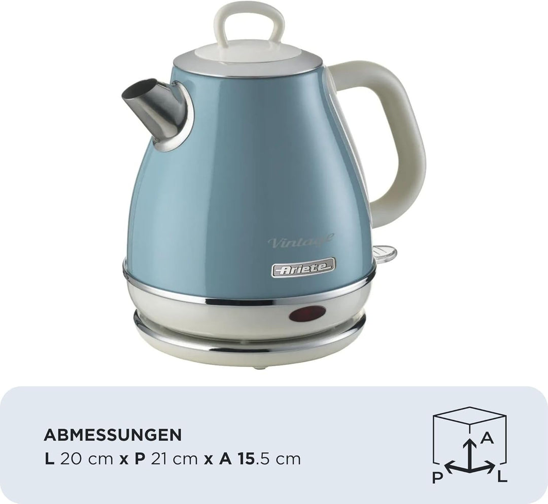 Ariete Vintage Wasserkocher 2868, Retro Elektrischer Wasserkocher mit Kabellosem 360°-Sockel, Abscha