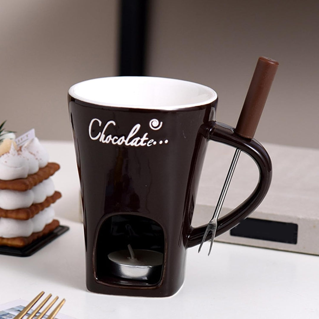 Schokoladen Fondue Set - Schokofondue Teelicht Beheizt, Mit Fondue Gabeln, Keramik-Schokoladen-Schme