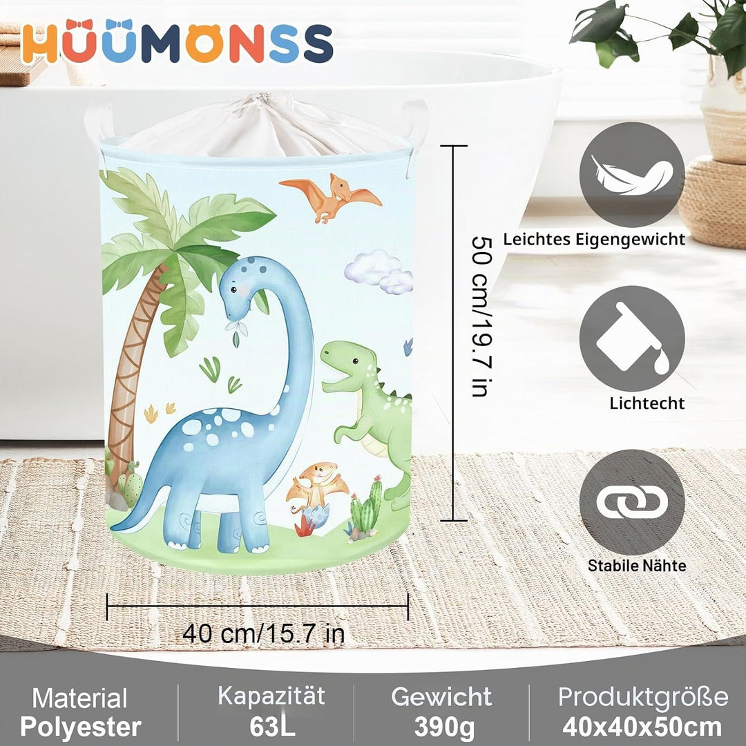 Dinosaurier Kinder Wäschekorb Faltbar für Jungen Mädchen Gross Kleidung Spielzeug Aufbewahrungskorb