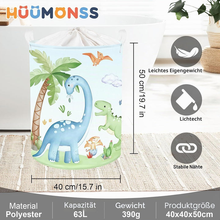 Dinosaurier Kinder Wäschekorb Faltbar für Jungen Mädchen Gross Kleidung Spielzeug Aufbewahrungskorb