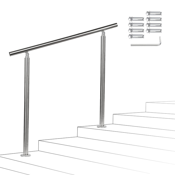 Sonnewelt Handlauf Edelstahl, 120 cm gebürsteter Edelstahl, Treppengeländer mit ohne Querstreben für
