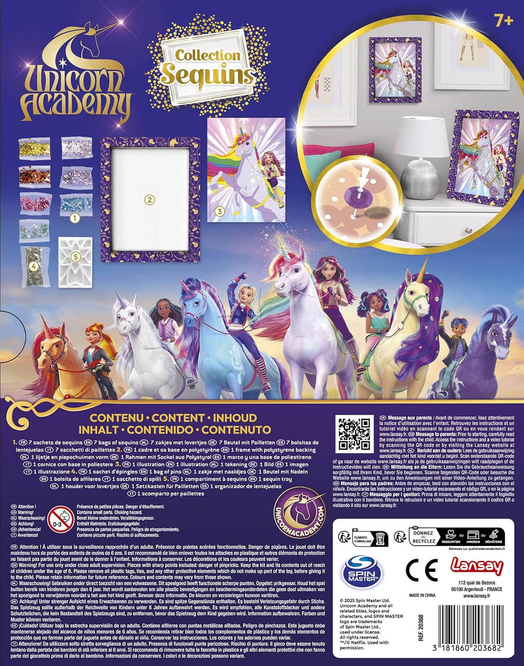Lansay - COLLECTION SEQUINS Unicorn Academy Sophia &amp; Wildstar - Paillettenbild Bastelset für Mädchen