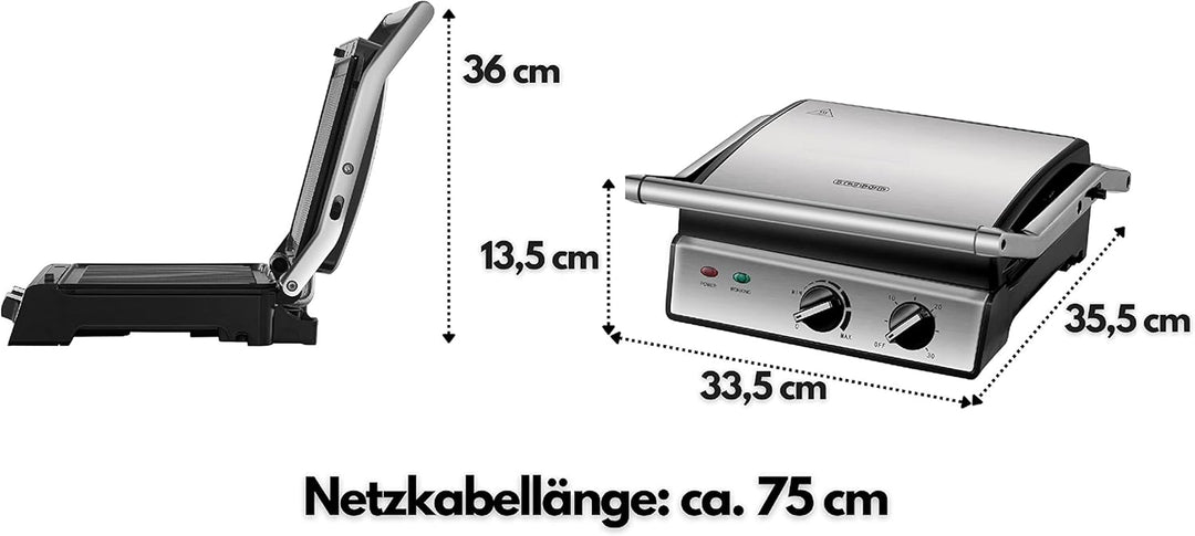 XXL Kontaktgrill abnehmbare Platten | 30 Minuten Timer | Panini Toaster | Sandwichtoaster | elektris