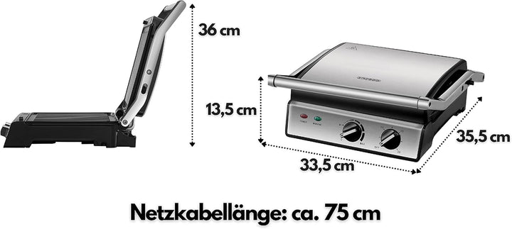 XXL Kontaktgrill abnehmbare Platten | 30 Minuten Timer | Panini Toaster | Sandwichtoaster | elektris